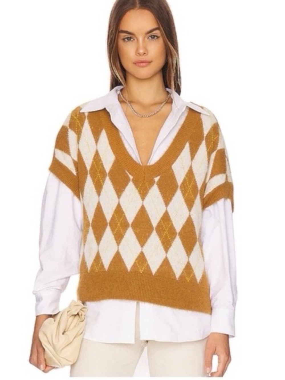 NWT Free People Through The Motions Sweater Vest Tiger Eye Combo Sz XS Oversized